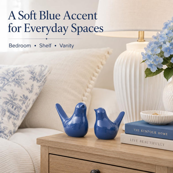 Small Ceramic Bird Statue and Sculpture for Home Decor Accents,Modern Animal Ornaments for Living Room,Bedroom,Coffee Table Centerpiece,Bookshelf,Cabinets,Cute Knick Knacks for Shelves (Blue)3