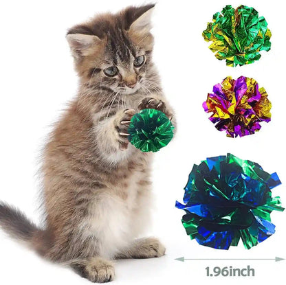 PET SHOW 20 Pcs Cat Crinkle Toy Ball 2.5Inch Mylar Cat Pounce Chase Toys Colorful Paper Ball Chase Training Activity for Cats Kittens2