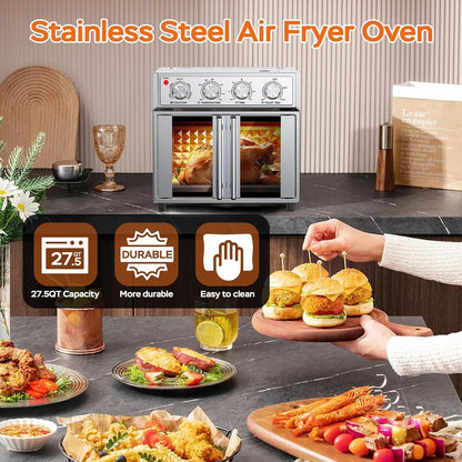 Plumchef 27.5 Quart Extra Large 6 Slices Air Fryer Convection Toaster Oven, French Door, 1700W, Multifunction Oven for Air Fryer, Toast, Grill, Defrost, Bake (Stainless Steel)4