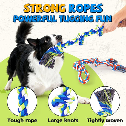 Tough Dog Toys for Aggressive Chewers – 3 Pack Tough Chew Toys for Large Dogs, Strong Rope Toys Ideal for Tug-Of-War & Teeth Cleaning3