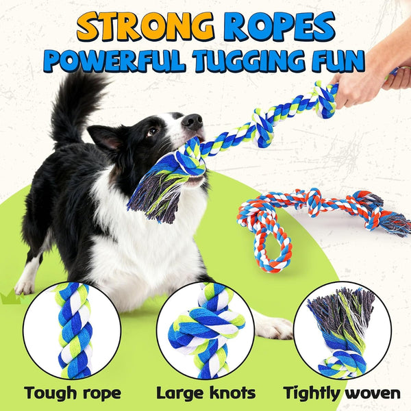 Tough Dog Toys for Aggressive Chewers – 3 Pack Tough Chew Toys for Large Dogs, Strong Rope Toys Ideal for Tug-Of-War & Teeth Cleaning3