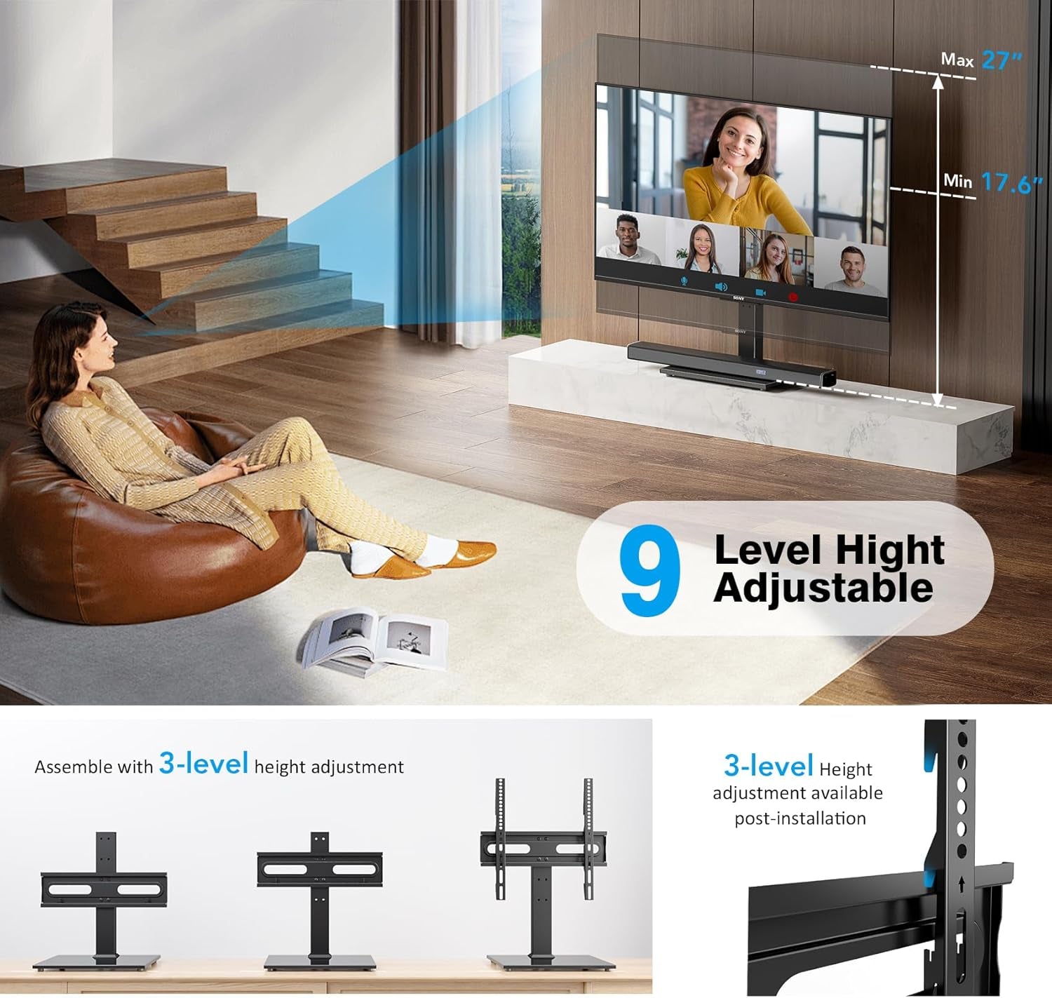 universal-tv-stand-table-top-tv-stand-for-27-60-inch-lcd-led-tvs-9-level-height-adjustable-tv-base-stand-with-tempered-glass-base-wire-management-vesa-400x400mm
