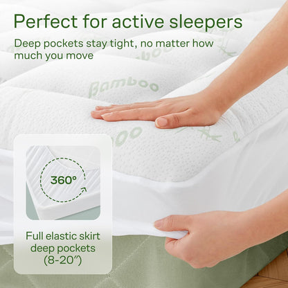 Ultra Soft & Cooling Mattress Topper - Queen Size | Rayon Derived from Bamboo, Pillow Top Mattress Pad, 20" Deep Pocket, Back Pain Relief, Perfect for Hot Sleepers, Green5