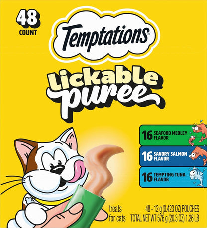 Temptations Creamy Puree Cat Treats, Chicken, Salmon & Tuna, 24 Count | under 15 Calories per Tube, Great for Senior Cats, No Chewing Required, No Added Sugar, Fillers, or Artificial Preservatives21