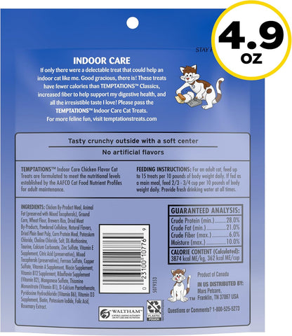 Temptations Indoor Care Crunchy & Soft Cat Treats, Chicken, 4.9 Oz, 10 Pack | under 2 Calories per Treat, Crunchy outside & Soft Inside, Resealable Pouch, 100% Complete & Balanced for Adult Cats9