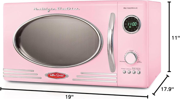 Retro Countertop Microwave Oven - Large 800-Watt - 0.9 Cu Ft - 12 Pre-Programmed Cooking Settings - Digital Clock - Kitchen Appliances - Pink & Retro Wide 2-Slice Toaster, Vintage Design8