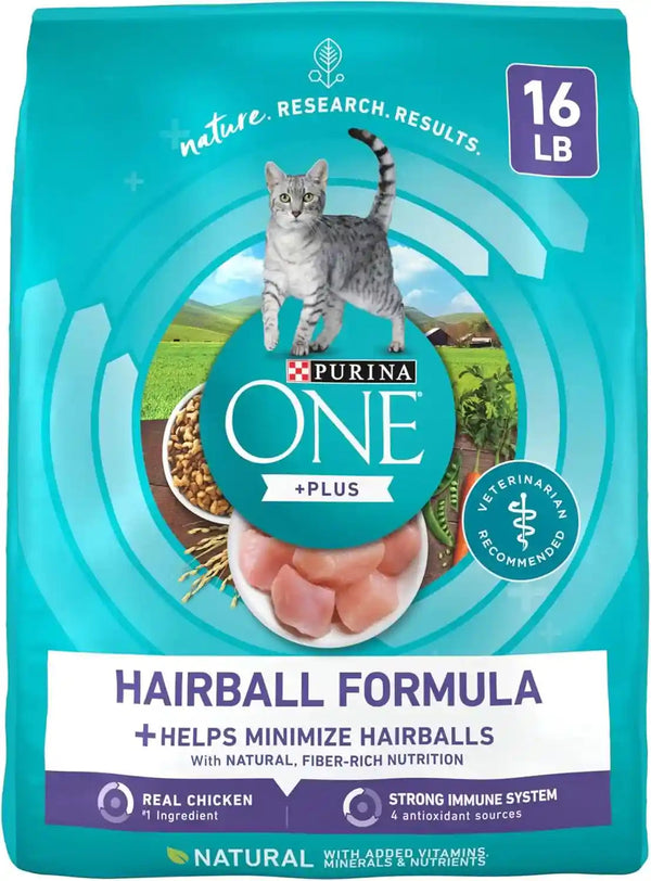Purina ONE Natural Cat Food for Hairball Control, +PLUS Hairball Formula - 16 Lb. Bag1