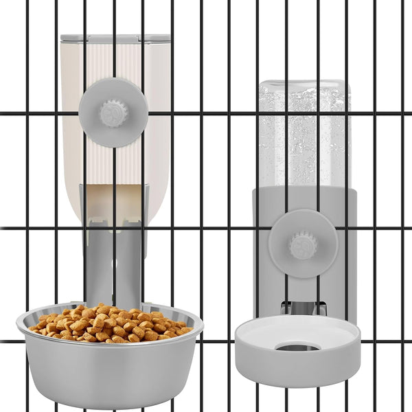 Yummy Sam Hanging Cage Automatic Small Pet Food Bowl Water Bottle Dispenser, Kennel 500ML Waterer and Auto Gravity Pet Feeder Set with Separate Food Bowl Crate Feeder Dish for Puppy Cats Rabbit (Grey)1