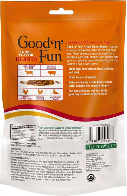 GOOD 'N' FUN Triple Flavor Blasts for All Dogs, 4 Ounces, Treat Your Dog to Long-Lasting Chews Made with Chicken Liver, Chicken & Duck2