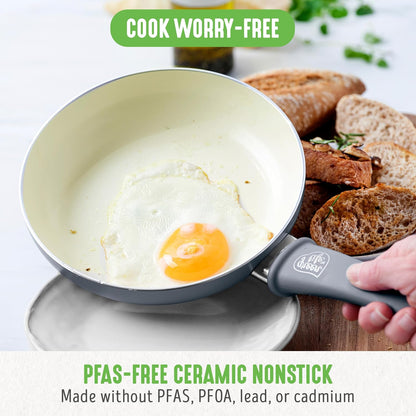 16 Piece Ceramic Nonstick Pots & Pans Cookware Set, Gray | Pfas-Free Nonstick Coating, Stockpot, Frying Pans, Saucepans, Sauté Pan, Stay-Cool Handles, Dishwasher & Oven Safe up to 350F2