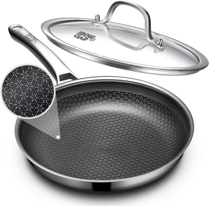 Non Stick Frying Pans 12 Inch, Hybrid Improved Version Frying Pan Nonstick with Lid, Stainless Steel Skillet, Dishwasher and Oven-Safe Chef & Quiche Pans, PFOA Free Cookware1