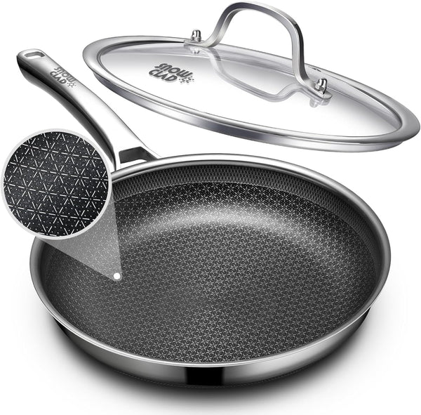 Non Stick Frying Pans 12 Inch, Hybrid Improved Version Frying Pan Nonstick with Lid, Stainless Steel Skillet, Dishwasher and Oven-Safe Chef & Quiche Pans, PFOA Free Cookware1