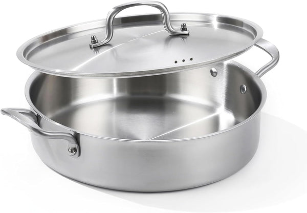 Saute Pan, 7 Quart Tri-Ply Stainless Steel Saute Pan, 12Inch Deep Frying Pan with Lid, Saute Skillet, Rondeau Pot with Lid Compatible with All Cooktops up to 600℉1