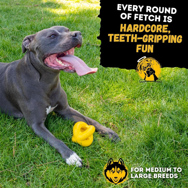 Indestructible Dog Ball - Lifetime Replacement - Durable Dog Toy for Aggressive Chewers - Safe, Non-Toxic Natural Rubber - Chew, Tug & Fetch - Tough, Heavy Duty Chew Toy - 4” (Softball Size)6
