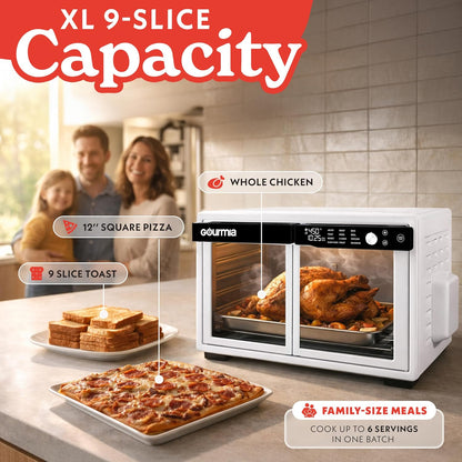French Door Air Fryer Oven - 37 Qt Large Capacity Convection Toaster Oven, Fryforce 360°, Digital Display, 12 Cooking Presets, Dehydrate, Fits 13” Pizza, Dishwasher-Safe, White6