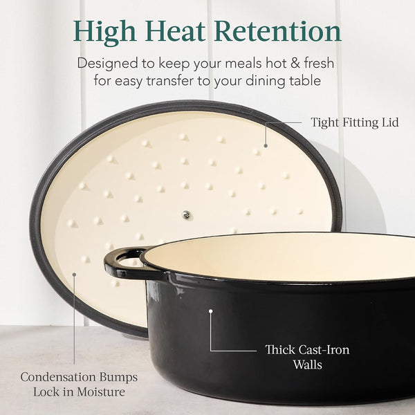 Best Choice Products Oval 7.5 Quart Enamel Cast-Iron Dutch Oven, Heavy-Duty Pre-Seasoned for Baking, Cooking W/Side Handles – Black Licorice6