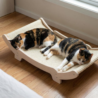 Sisal Cat Scratcher Bed for Indoor Cats Hammock for Scratching Pad Cat Chair Nartural Sisal Scratch Post for Large Cats Scratcher Lounge, Wooden Cat1