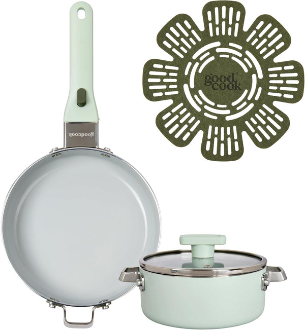 Ceramic Cookware Set 5-Piece with Removable Handle, Induction Compatible, Nonstick and Oven Safe with 8-Inch Frypan, Sage Green1