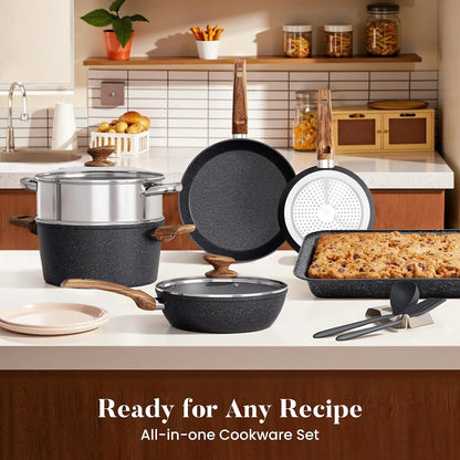 17Pcs Pots and Pans Set, Black | Non Stick, Induction Cookware8