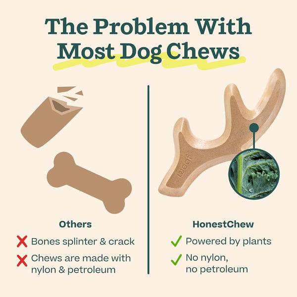 WOOF Honestchew Antler Dog Chew Toy for Dogs 25-60 Lbs | Includes Antler & Infinity, Plant-Based Materials, Splinter-Resistant, Durable Chews, Supports Dental Care, Gift-Ready Set2