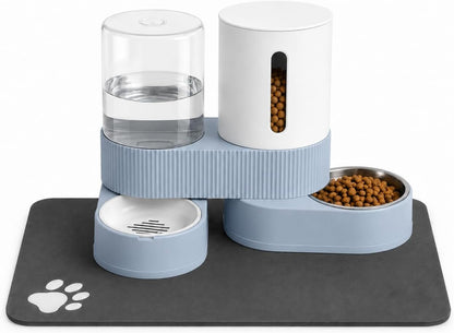 Gravity Cat Feeder 2 Pack Automatic Food Feeder and Water Dispenser Set Detachable Pet Bowl with Silicone Mat for Cats Small Medium Dogs, Large Capacity(Grey)9