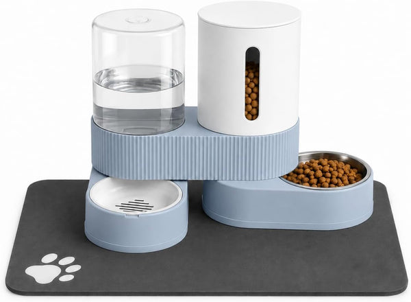 Gravity Cat Feeder 2 Pack Automatic Food Feeder and Water Dispenser Set Detachable Pet Bowl with Silicone Mat for Cats Small Medium Dogs, Large Capacity(Grey)9
