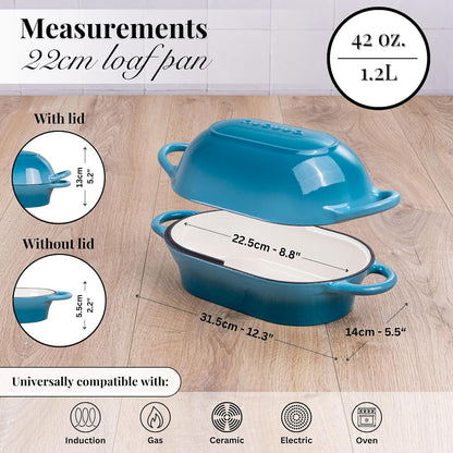 Dutch Oven for Sourdough Bread Baking – Enamelled Cast Iron Bread Loaf Pot – Oven Safe Non Stick Bread Pot – Rectangular,Light Blue, 24Cm X 16Cm – by2