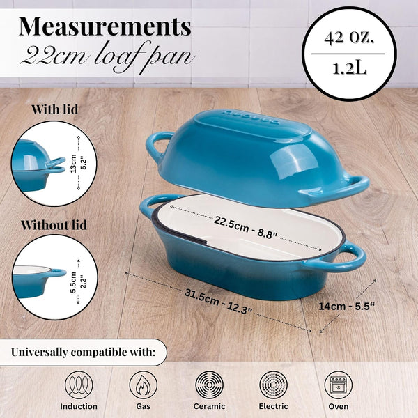 Dutch Oven for Sourdough Bread Baking – Enamelled Cast Iron Bread Loaf Pot – Oven Safe Non Stick Bread Pot – Rectangular,Light Blue, 24Cm X 16Cm – by2