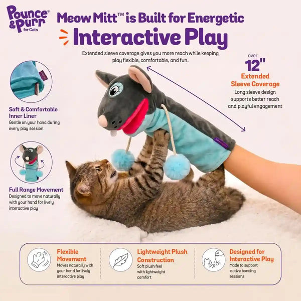 Pounce & Purr Meow Mitt Wearable Cat Wrestling Glove Puppet - Mouse | Catnip & Silvervine Plush Hand Puppet, Crinkle Sounds & Wiggling Arms - Dual-Layer Interactive Toy, Indoor Cats & Kitten2