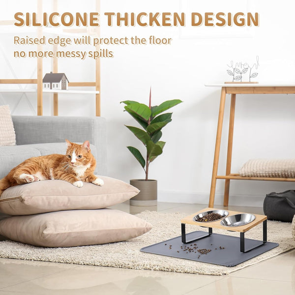 Upgraded Elevated Cat Bowls with Food Mat,15°Tilted Stand anti Vomiting Raised Cat Dishes for Food and Water,2 Stainless Steel Bowls for Cats and Puppy3