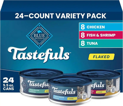 Blue Buffalo Tastefuls Flaked Adult Wet Cat Food Variety Pack (Tuna, Chicken, Fish & Shrimp), Natural Ingredients Enhanced with Vitamins, Minerals & Other Nutrients, 3-Oz. Each (12 Cans)26
