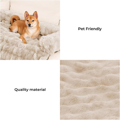 FUNNY FUZZY Pet Fluffy Fuzzy Couch Cover, Calming Washable Dog Bed Sofa Protector Pets Mat for Small Medium Dogs and Cats (Coffee,33.45 × 28.35 × 5.51 In)2