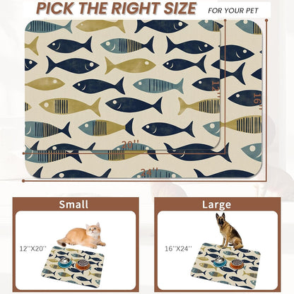 Fish Boho Dog Food Mat for Floors,Ocean Absorbent Quick-Dry Pet Feeding Mat,Cat Dog Bowl Mats for Food and Water,Non-Slip Pet Accessories Supplies 12"X20"2