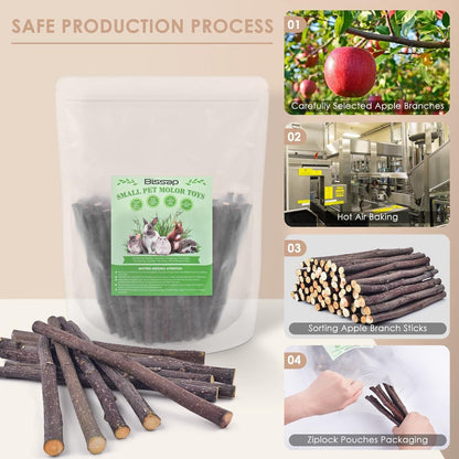 Bissap Apple Sticks for Rabbits, Natural Bunny Chew Toys and Treats for Chinchilla Guinea Pig Hamster Gerbil Small Animals Pet Apple Wood Stick Toys Teeth Grinding (230G/8.1Oz)6