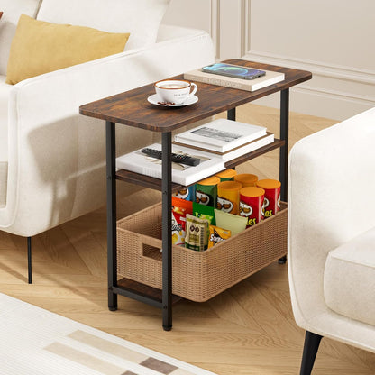 Side Table for Living Room, 3-Tier End Table for Small Space with Wide Storage Tabletop, Rustic Brown Narrow Nightstand for Bedroom, Sofa Couch7