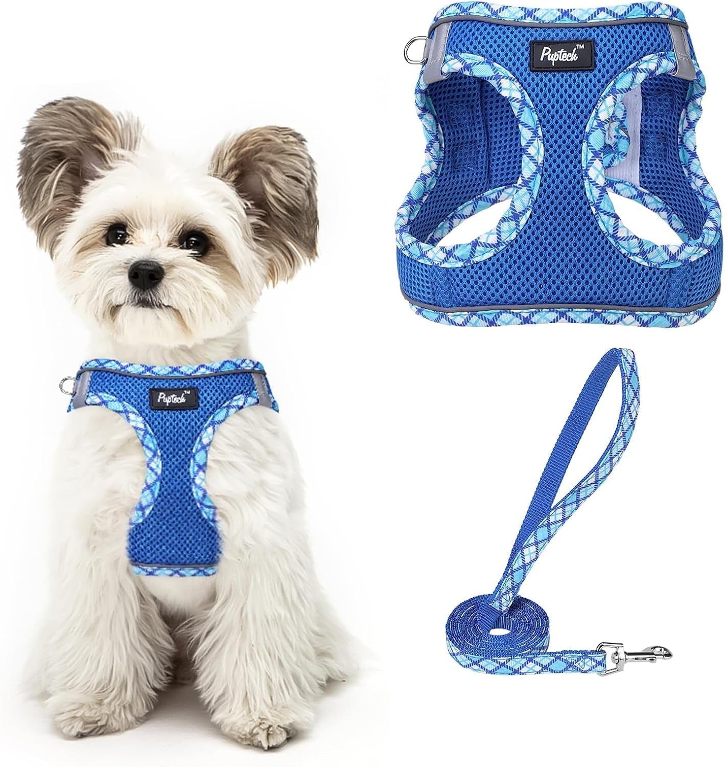 pupteck-dog-harness-and-leash-set-for-small-medium-dogs-no-pull-step-in-soft-mesh-puppy-cat-vest-harnesses-reflective-at-night-green-s