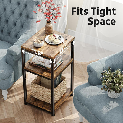 Side Table, End Table Night Stand, 3 Tiers Shelf for Living Room, Rustic Brown4