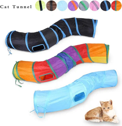 Icagy Cat Tunnel Toys for Indoor Cats Kittens Rabbits, Pet Toy Play Tunnels | Interactive Crinkle Pop up Tunnel Toys, Relieve Cat Boredom, Rainbow 47" Shape S5