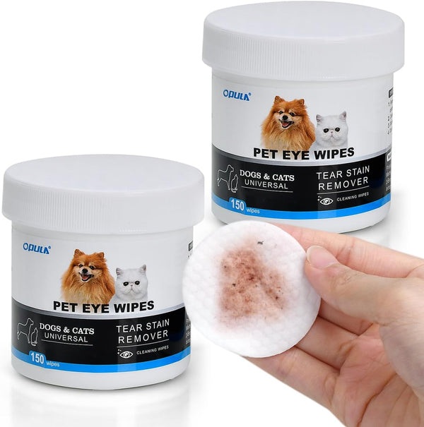 OPULA Dog Eye Wipes Biodegradable, Hypoallergenic Cat Dog Eye Cleaner, Pet Tear Stain Remover Wipes | Wrinkle, Face, Eye Cleaner Pads to Gently Remove Discharge, Crust | Unscented Pet Tear Wipe -300PZ1