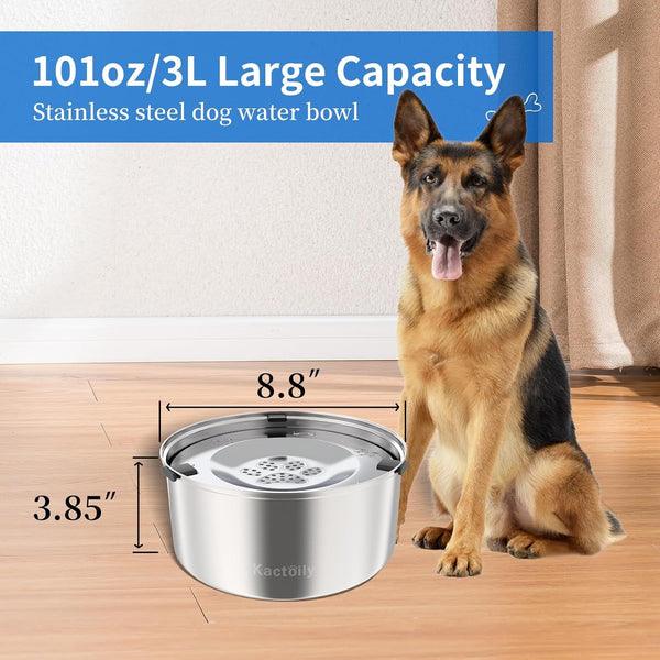 Kactoily 3L/101Oz Large Capacity Dog Water Bowl Stainless Steel No Spill Dog Bowls Slow Drinking Dog Water Feeder Dispenser5