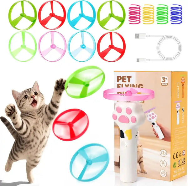 BABORUI Cat Toy Disc Launcher, Rechargeable Interactive Cat Fetch Toy Launcher with 8 Flying Discs, Flying Enrichment Toys for Indoor Bored Kittens & Adult Cats (Yellow)16