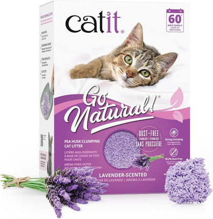 Catit Go Natural Pea Husk Clumping Cat Litter, 12.3 Lb, Lavender Scented | Lightweight, Dust Free, Easy Cleaning & Scooping, Flushable Kitty Litter with Odor Control & Subtle Fragrance1