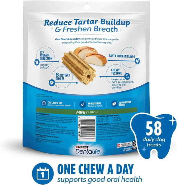 Dentalife Daily Oral Care Dog Treats for Small Dogs 5-20 Lbs., Chewy Dental Treat to Freshen Breath and Fight Tartar, Chicken Flavor, 17.1 Oz., 58 Chews - 58 Ct. Pouch6
