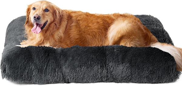 EHEYCIGA Fluffy Dog Crate Bed for Extra Large Dogs, Plush Faux Fur Pad, Calming anti Anxiety XL Bed for Crate, Washable Soft Warm Dog Mat with Non-Slip Bottom, Grey47