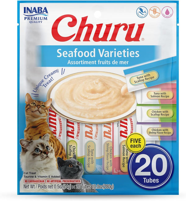 INABA Churu Cat Treats, Lickable, Squeezable Creamy Purée Cat Treat with Green Tea Extract & Taurine, 0.5 Ounces Each Tube, 20 Tubes, Tuna Variety11