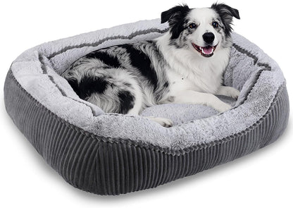 Washable Dog Bed for Small Medium Sized Dogs, Rectangle Small Puppy Cat Dog Beds, Orthopedic Pet Bed, Soft Breathable Calming Pet Sofa Bed Anti-Anxiety with Anti-Slip Buttom, S(20"X19"X6")17