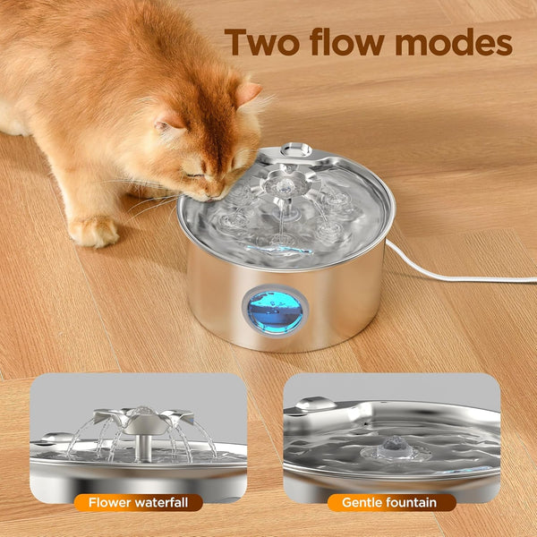 Stainless Steel Cat Water Fountain: 88Oz/2.6L Cat Fountain for Drinking | Pet Water Fountain for Cats inside with Flower Quiet Cats Dispenser Kitty Drinking Fountains Indoor for Pets& Small Animals3