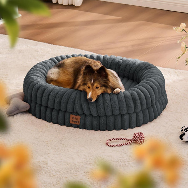 Chixnuggle Orthopedic Dog Bed, Washable Cover, Faux Fur Bolster Pet Couch | Waterproof,Egg Crate Foam,Non-Slip Bottom,For Small Medium Dogs,Dark Grey,30*24*7,Dog Sofa,Puppy Bed3