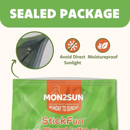 MON2SUN Dog Treats, 4.5-4.7 Inch Chicken Wrapped Codfish Sticks, 14.11 Oz | 40 Count Pack, Soft Chewy Texture, Low-Fat Recipe, Rawhide-Free Daily Treats, Suitable for Small Dogs8