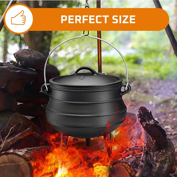 12 Quart Cast Iron Dutch Oven Cauldron Pot - Camping Cookware with Lid - Pre-Seasoned Heavy-Duty Potjie for Stews, Soups, Braising, and Frying over Fire Pit Grill or Camp Stove - Black3